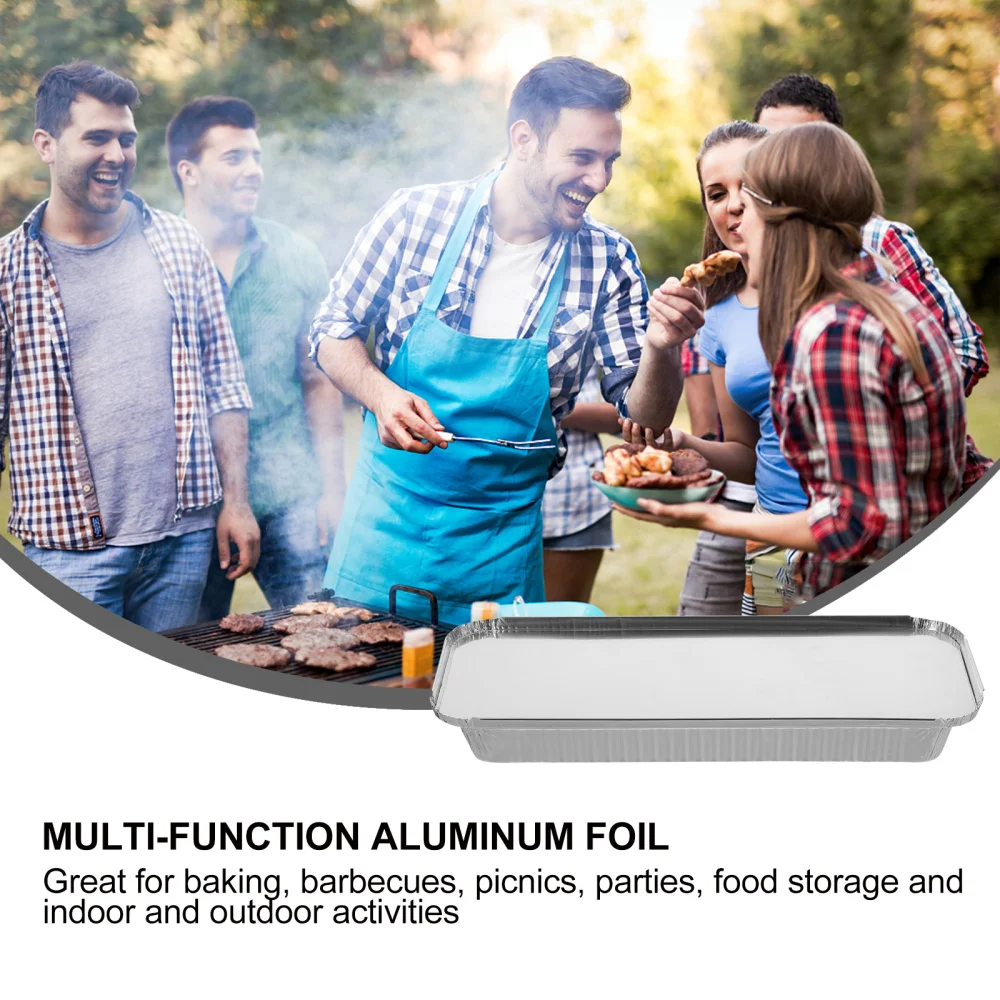 

15Sets Disposable Foil Pans Tin Foil Barbecue Box Food Container with Lids