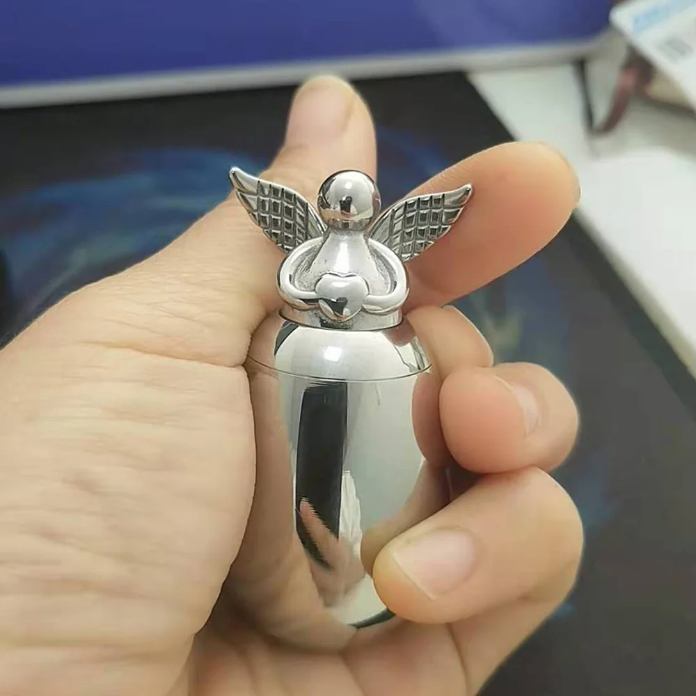 Small Keepsake Urns for Human Ashes Angel Wings Heart Mini Cremation Urns for Ashes Stainless Steel Memorial Ashes Jewelry