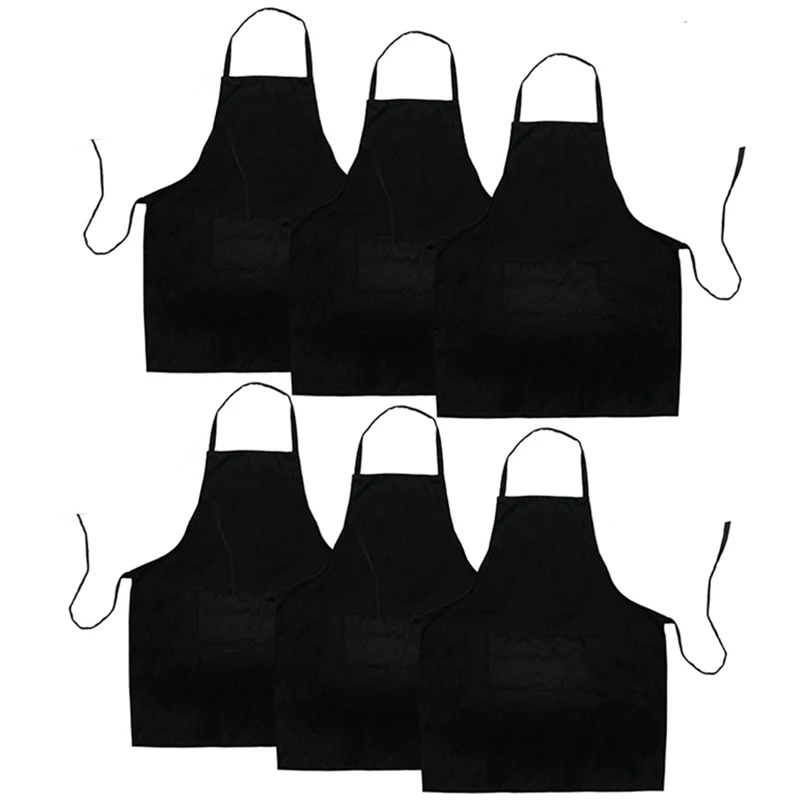 

6 Pack Black Kitchen Apron With 2 Pockets Anti-Dirty Apron Suitable For Barbecue Kitchen Cooking Baking Restaurant