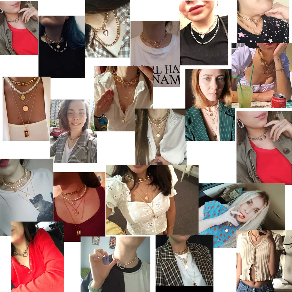 Женская цепочка чокер Kpop колье золотистого цвета с геометрическим узором