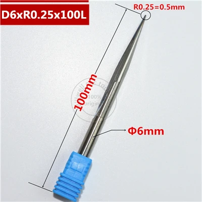 6 мм shank-1PCS, ЧПУ карбида вольфрама Концевая фреза, деревообрабатывающие вставки фрезы, конические сферические концевые фрезы, глубокий рельеф, pvcMDF - Длина режущей кромки: D6xR0.25x100L