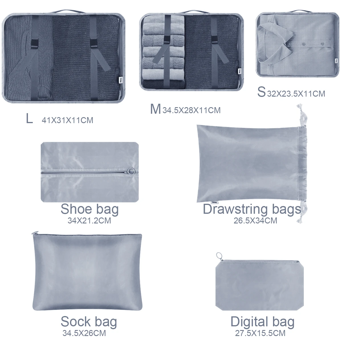 

7 PCS Travel Storage Bag Set For Clothes Tidy Organizer Wardrobe Suitcase Pouch Travel Organizer Bag Case Shoes Packing Cube Bag