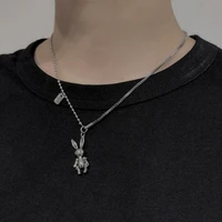 hip hop mechanical rabbit stainless steel necklace ancient silver color pendant music festival party long necklace for men women