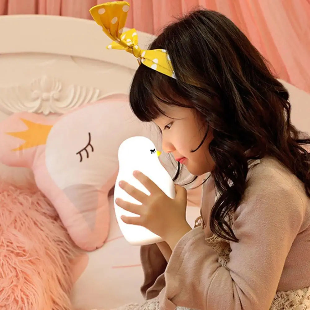 

Cute Cartoon Alarm Clock LED Night Light with Touch Sensor Birthday Gifts Rechargeable Silicone Bedside Lamp for Baby Children
