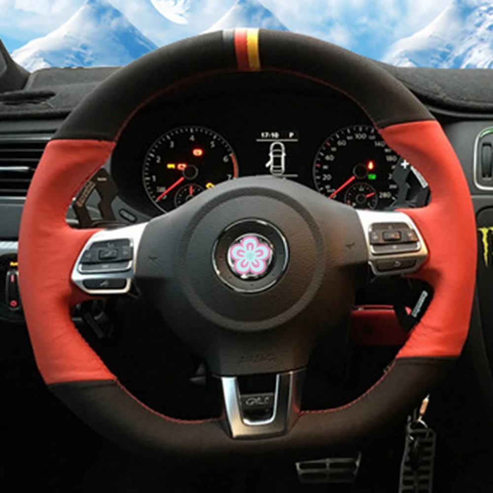 Чехол рулевого колеса автомобиля для Volkswagen VW Golf 6 (VI) GTI Polo Scirocco CC (R Line) Tiguan черный