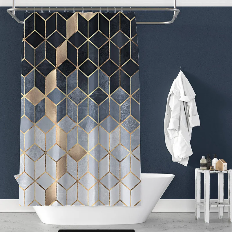 

Digital Printing Shower Curtain Waterproof Polyester Bathroom Curtain Art Simple Geometric Shower Curtain