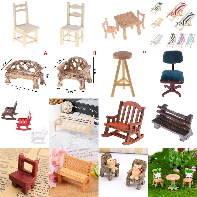 

DIY Vintage Garden Park Chairs Beach Chair Miniature Wooden Sofa Dollhouse Miniatures Kids Toys Dolls Accessories Furniture Toy