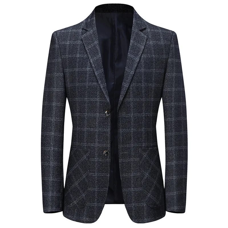 

2021 Men's Spring and Autumn New Plaid Business Suit Fashion Double Buckle Handsome Casual suit jacket blazers