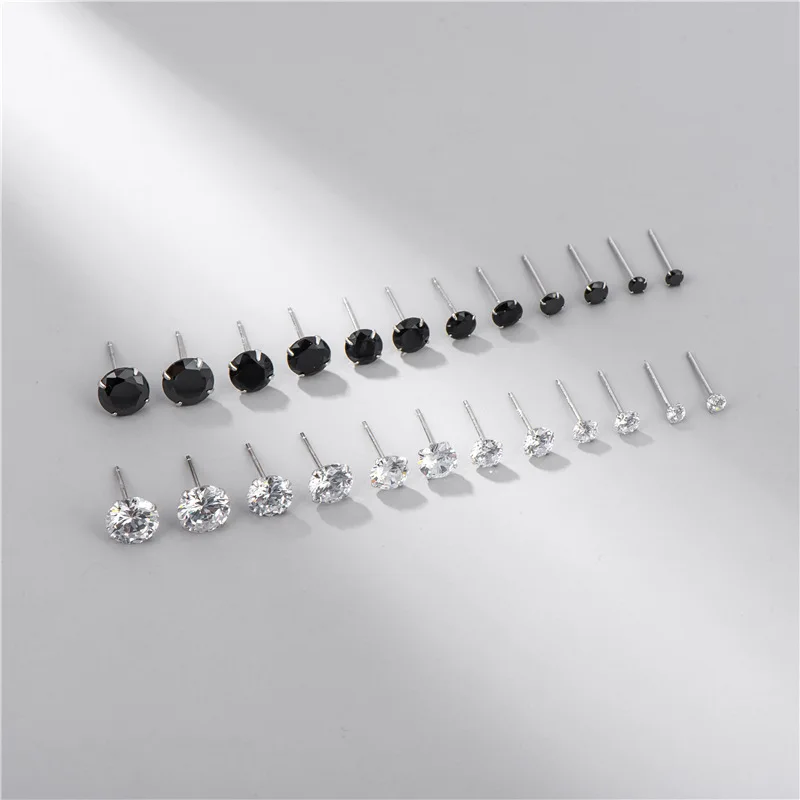 

Sodrov Sterling Silver 925 Simple Black and White Zircon Ear Studs Women Jewelry Stud Earrings Zircon Earrings Men Earrings