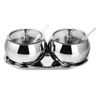 sugar bowl with lid and spoon 2 stainless steel salt bowl spice jars set condiment potssilver