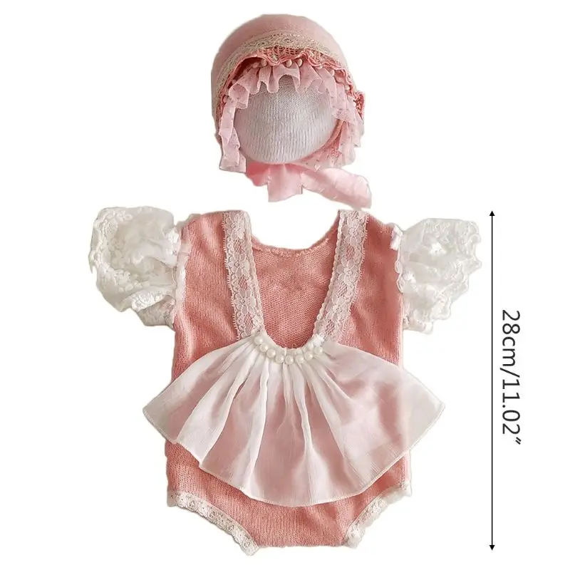 

2Pcs/set Newborn Photography Costumes Suit Cute Lace Romper with Hat Knit Outfits Clothing Baby Infants Shooting Photo Prop Gift