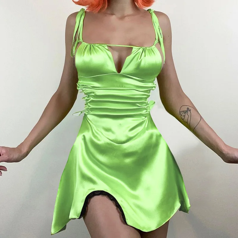 

FAKUNTN Women's Green Summer Dress 2021 Women Clothes Vintage Sexy Backless Sleeveless Casual Elegant Club Party Dresses Vestido