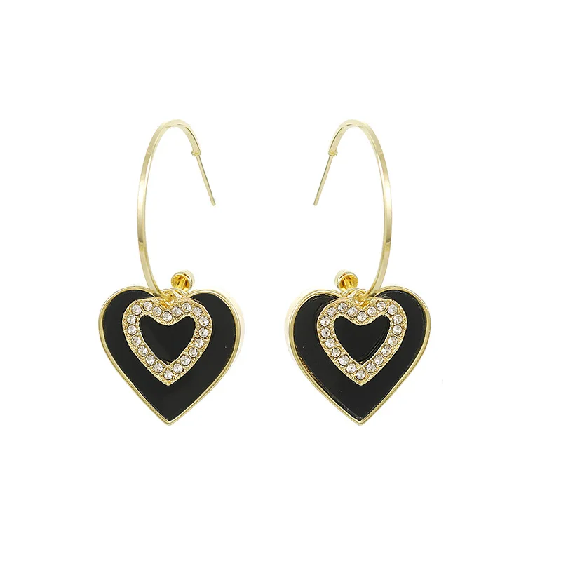

S925 Needle South Korea Love Full Drill Temperament New Black Contracted Cold Wind Ear Ring Ear Nail Earrings Female