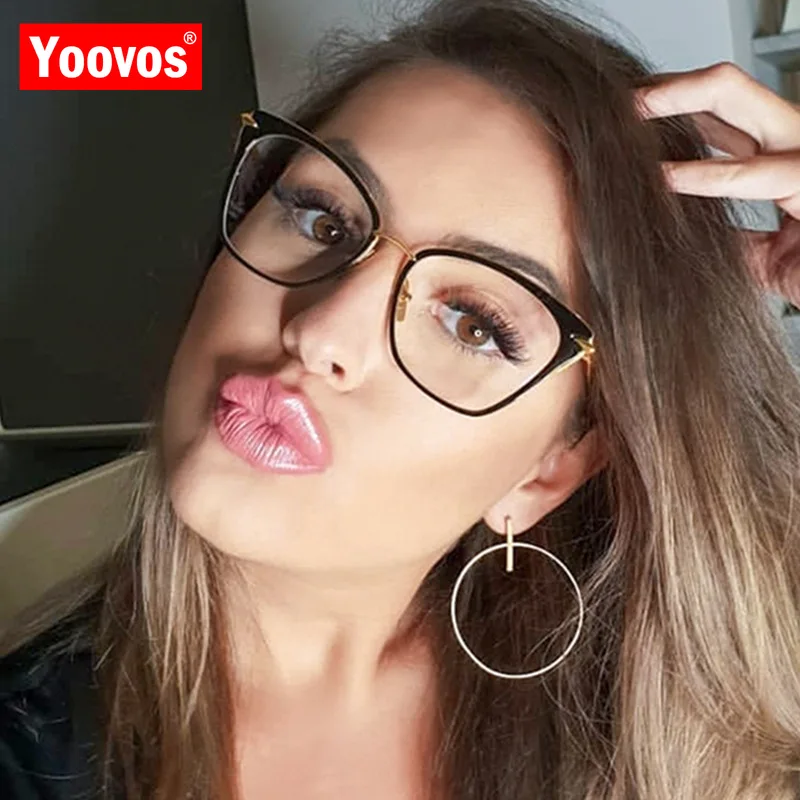 

Yoovos 2021 Glasses Frame Flat Mirror Eyeglasses For Women Luxury Blue Light Metal Frame Okulary Brand Design Lentes De Mujer