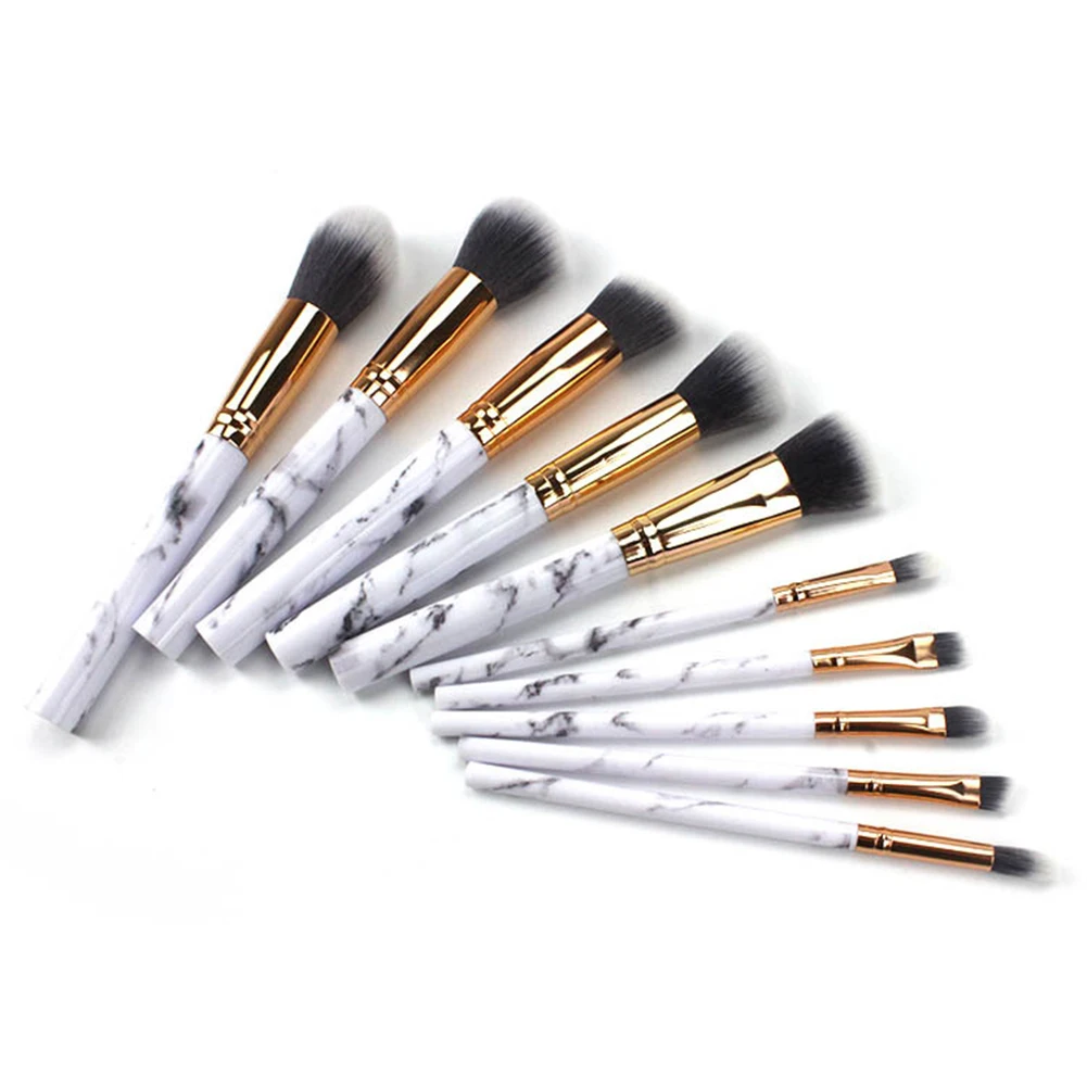 

10Pcs/Set Marble Makeup Brushes Plastic Handle Synthetic Hair Make Up Brush with Bag Useful Makeup Set for Girls