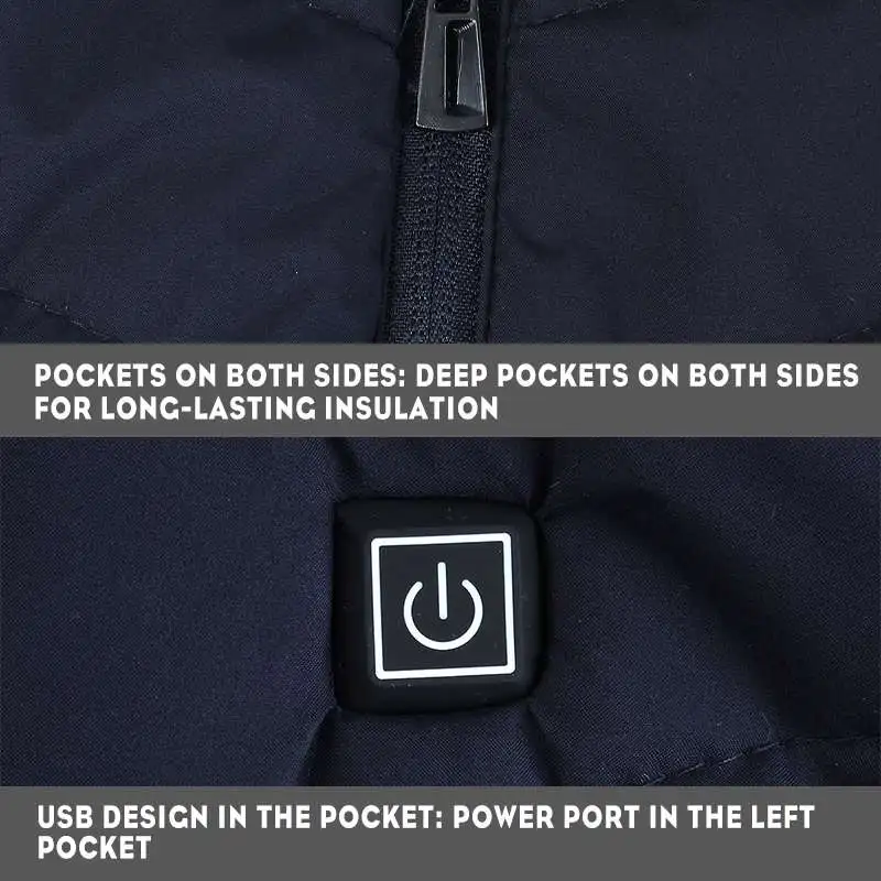 

S-5XL Black/Blue Heated Vest Men Women Heated 3 Gears Adjustable Winter Fishing Hunting Vest Heated USB Vest Outdoor