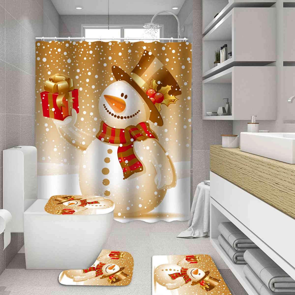 Рождественская занавеска для душа 2020 ванной в виде Санта Клауса снеговика s