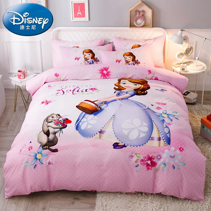 

Genuine Disney Children's Four-piece Princess Style Sanding Bed Sheet Quilt Cartoon Girl Single Bed Three-piece Set