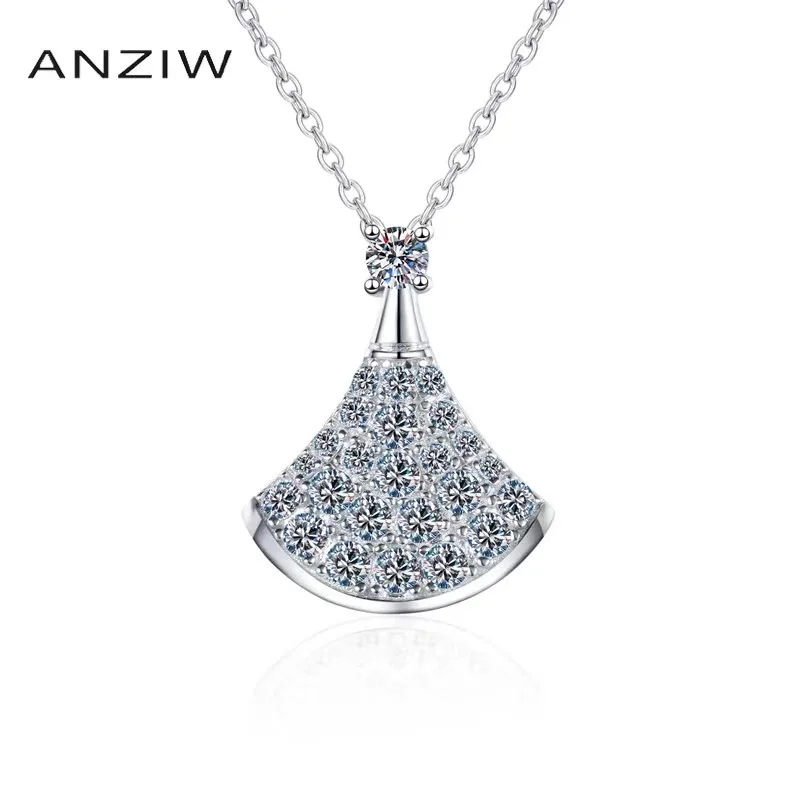 ANZIW 925 Sterling Silver Moissanite Diamond Small Skirt Neckalces Silver 0.62CT Necklace Women Wedding Engagement Jewery Gifts