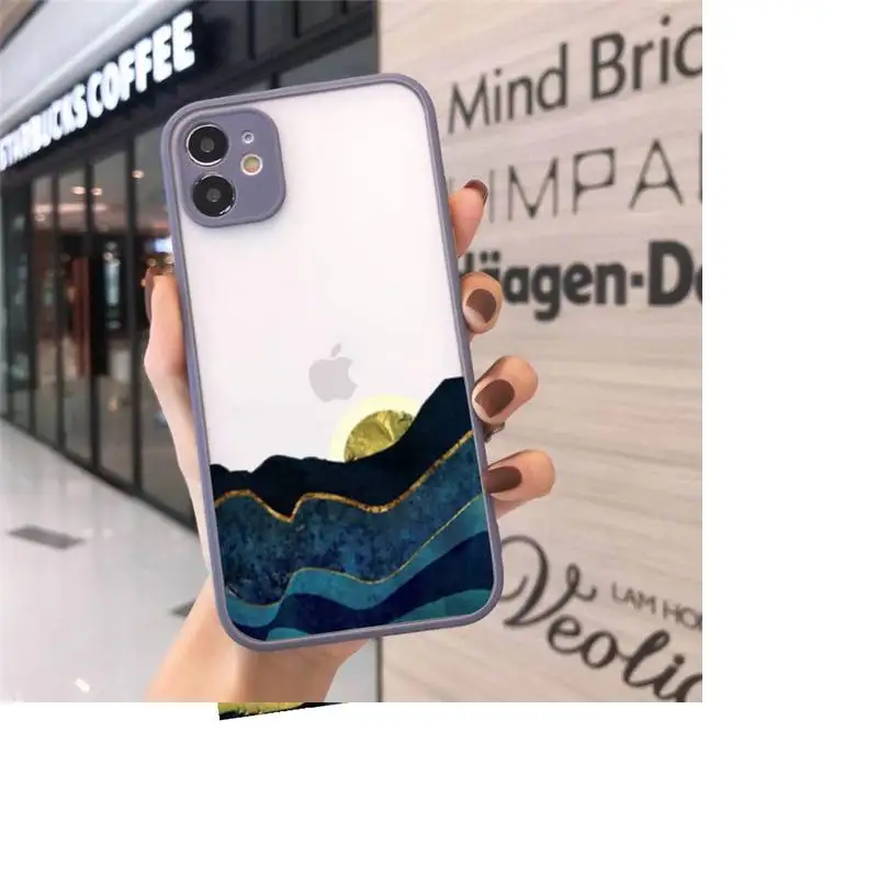 

Mountain Marble Moon pattern luxury Phone Cases funda matte transparent For iphone 7 8 11 12 plus mini x xs xr pro max cover