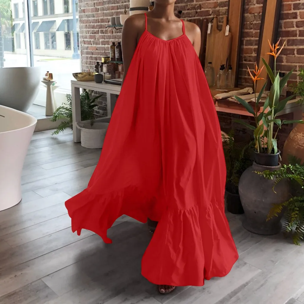 

Boho Maxi Dress Women Spaghetti Strap Sleeveless Long Dress Summer Sexy Backless Party Bohemian Beach Dresses Vestidos Robe 5XL