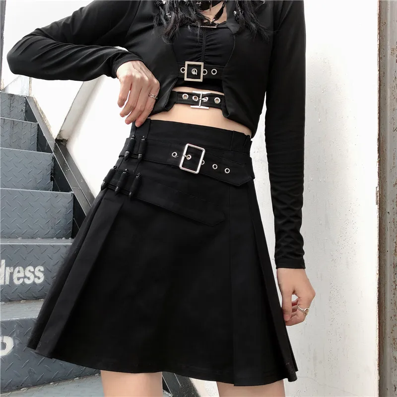 Женская юбка в стиле панк Готическая плиссированная Харадзюку с высокой талией и