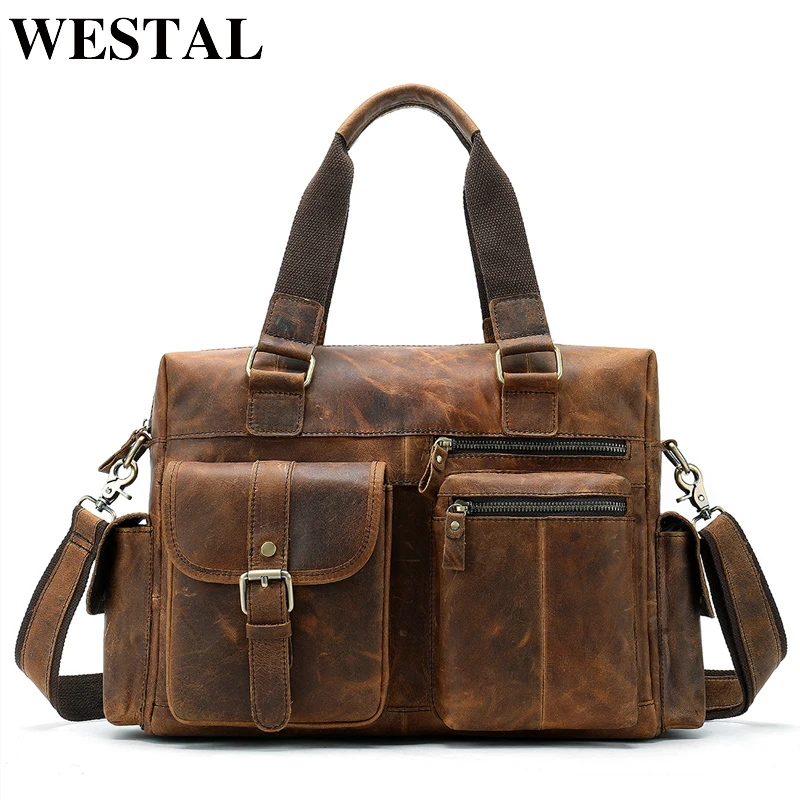 

Портфель WESTAL мужской кожаный для ноутбука, сумка на плечо, офисный саквояж для документов
