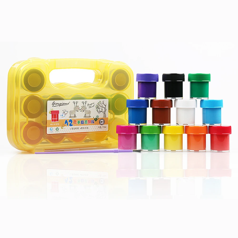 

12 Colors Finger Paints Set 15ml Each Bottle Washable Paints Non Toxic with Brush Art Supplies for Toddlers Children DIY Art