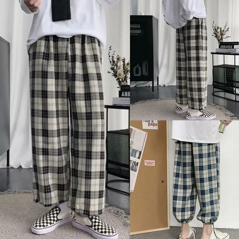 

Plaid Pants Men Trousers Joggers Casual Pants Men Sweatpants Ankle-Length Hip Hop Streetwear Man Loose Striped Pants 2021