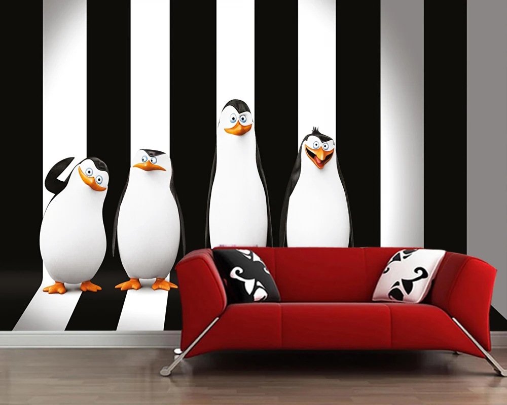 Декоративные обои на заказ рисунки пингвинов в полоску Мультяшные фрески для