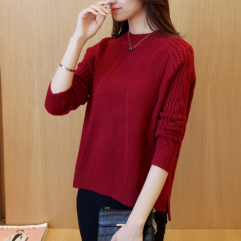 Женские вязаные свитера осень-зима Пуловеры с круглым вырезом и длинными
