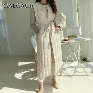 Жилет GALCAUR женский оверсайз с круглым вырезом, Свободный Повседневный утепленный жилет без рукавов, со шнуровкой, в Корейском стиле, одежда в стиле пэчворк, 2020