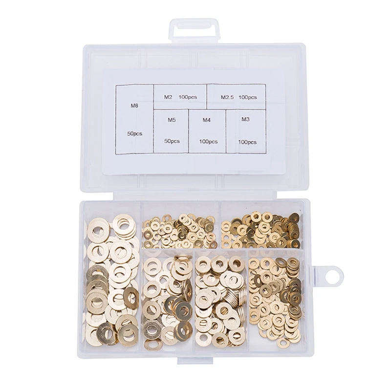 

500Pcs/set M2 M2.5 M3 M4 M5 M6 M8 Meson Pad Sheet Metal Collar Brass Flat Plain Washer Flat Gasket Kit