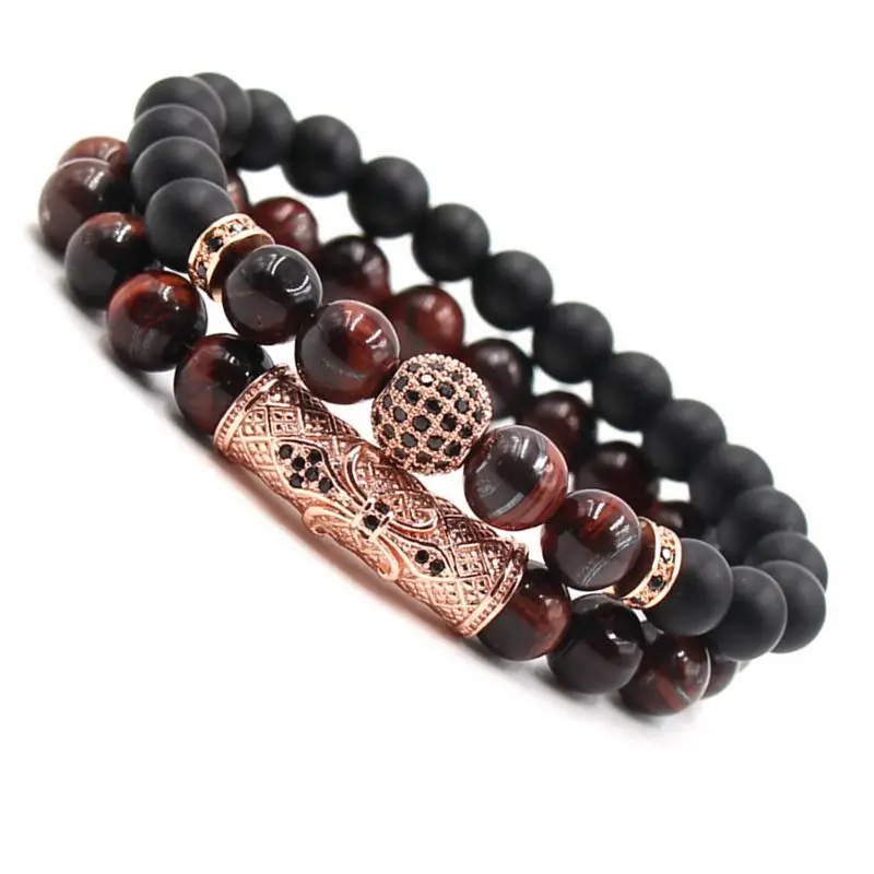 2 шт./компл. 8 мм натуральный камень Бусины Браслет Подвески Красный тигровый глаз