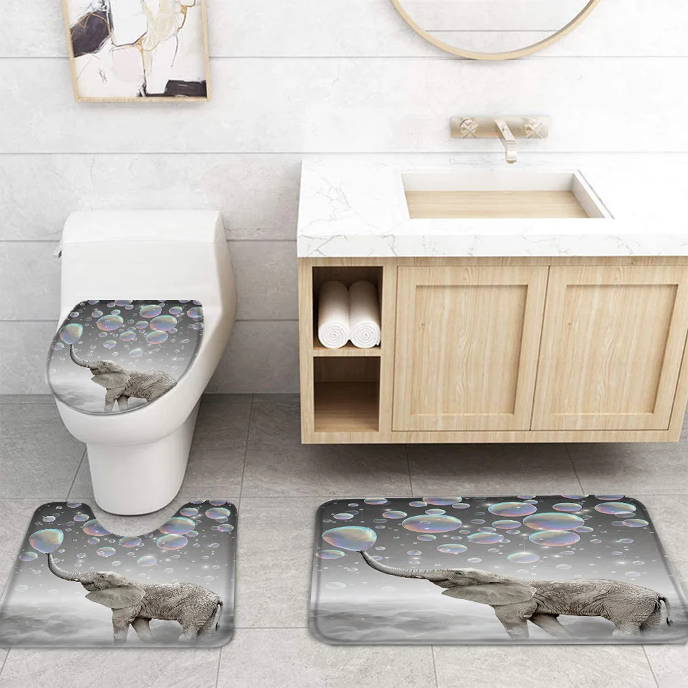 Симпатичные животные Слоники пузырь Ванная комната Шторы комплект набор