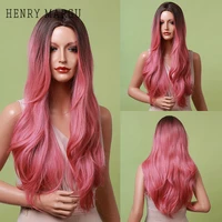 henry margu long wavy synthetic wigs ombre black pink wigs for women cosplay natural middle part hair wig high temperature fiber