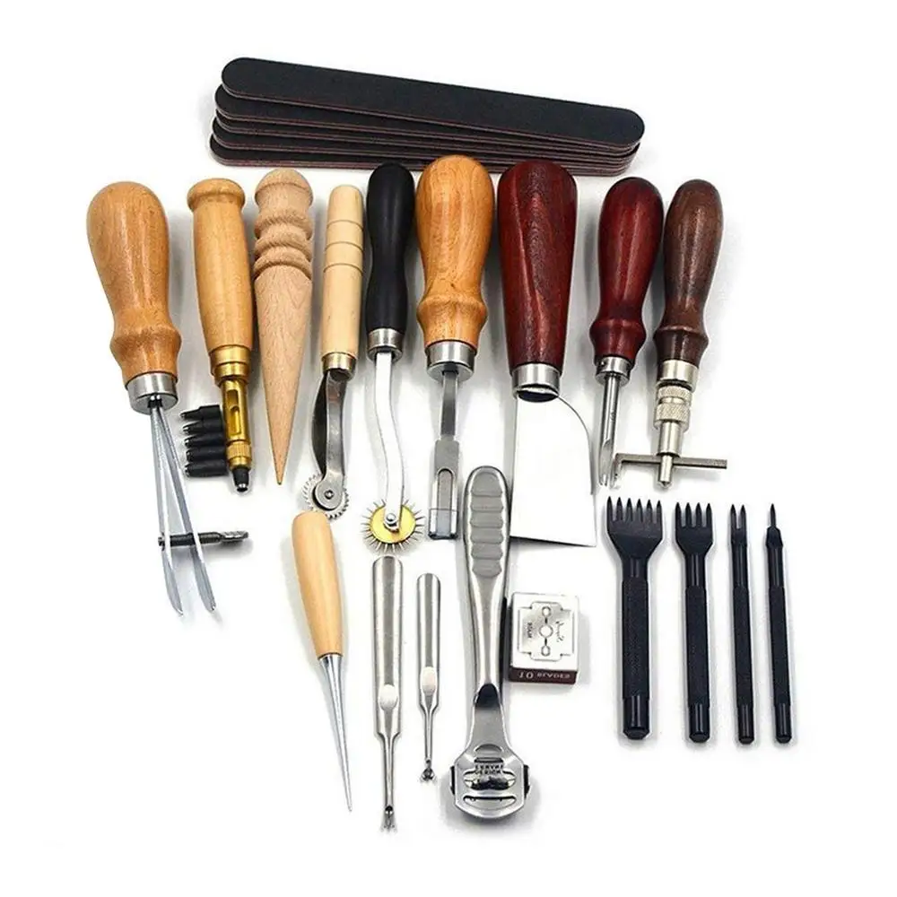 18Pcs/Set Leather Craft Tools Punch Kit Set Stitching Carving Working Sewing Saddle Groover for DIY Hand | Дом и сад