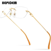 hepidem alloy rimless glasses frame men 2022 frameless square prescription eyeglasses myopia optical spectacles eyewear 50253