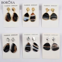borosa 5pairs goldsilver color bezel freefrom shape natural onyx agates drop earring gems stone earrings as gifts wx1178