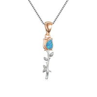 exquisite fashion blue imitation opal rose flower pendant necklace for women accessories statement jewelry girl gift