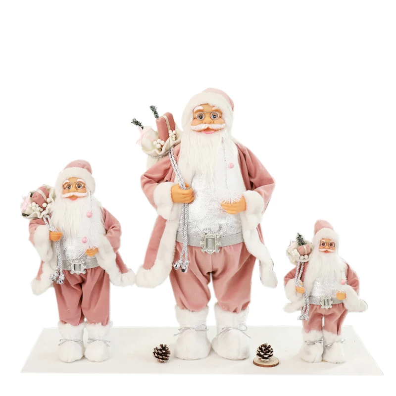 Mu&ntilde;eco de Pap&aacute; Noel de peluche rosa para ni&ntilde;os, adornos navide&ntilde;os para el hogar, regalo de Navidad y vacaciones, 60/45/30cm-0