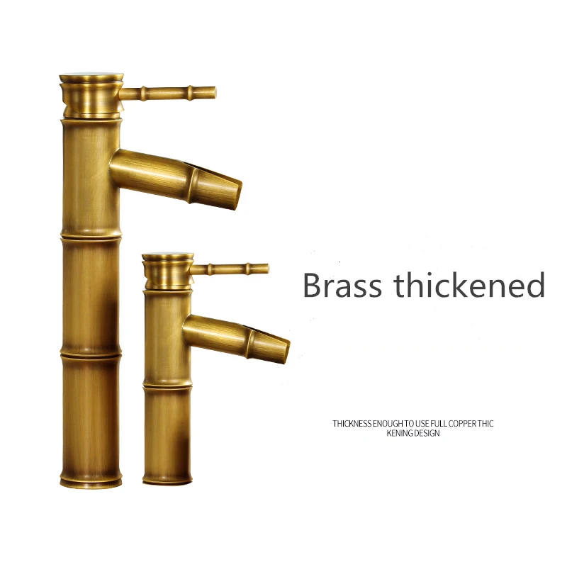 Ретро Медный бамбуковый кран над столешницей антикварный для горячей и холодной