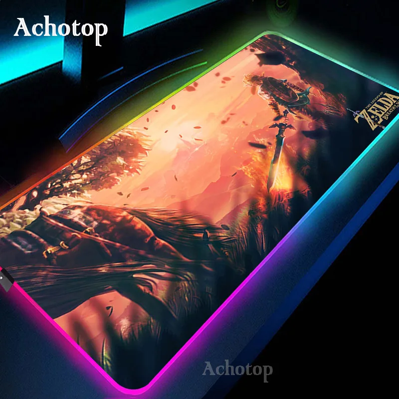 

Zelda LED Light Gaming Mouse Pad RGB Soft Large Keyboard Cover Non-Slip Rubber Base Computer Carpet Desk Mat PC Game MousePad