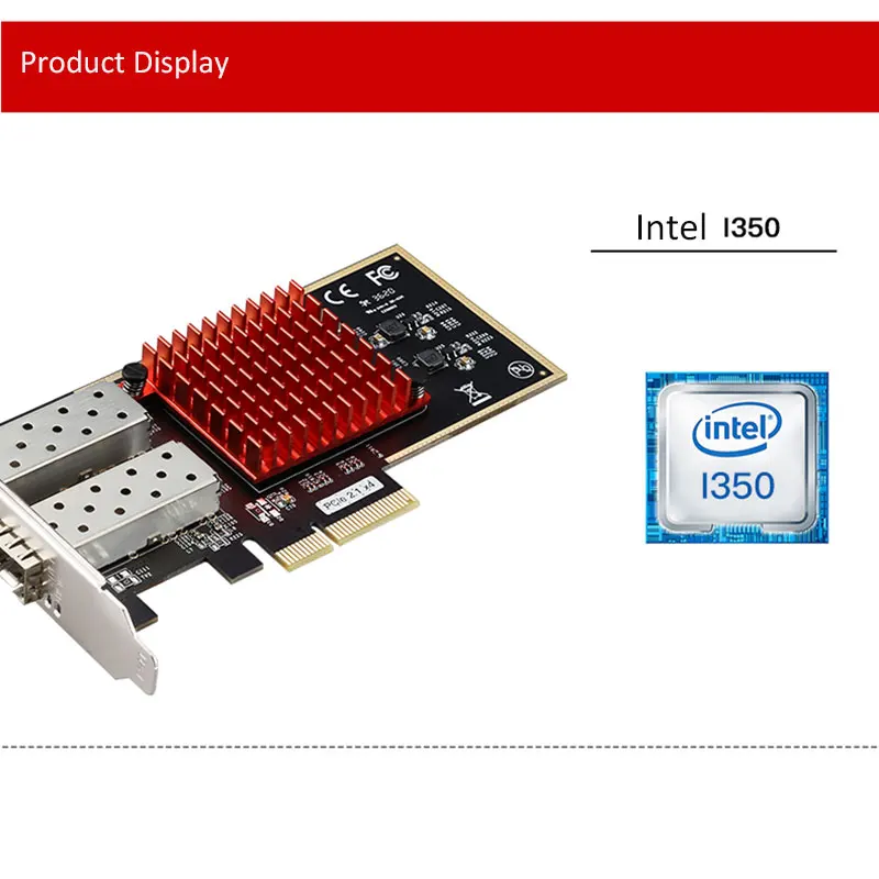 Серверная карта PCI E2.1 X4 Intel 350 чипсет два порта волоконная 1G интерфейс SPF 10/100/1000