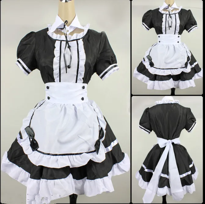 

2021 Black Cute Lolita Maid Costumes French Maid Dress Girls Woman Amine Cosplay Costume Waitress Maid Party Stage Costumes