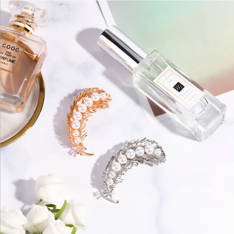 Брошь с перьями Beadsland из гладкого сплава инкрустированная жемчугом модные