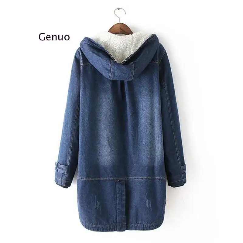 Модная зимняя джинсовая куртка с капюшоном для женщин Корея Стиль Осенняя овечка
