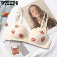 teen girl lace bra strawberry embroidery sweet kawaii underwear push up bra thin wireless seamless lingerie women sexy bralette