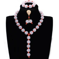 dudo white crystal beaded and nature coral beads jewelry set for nigerian women choker necklace set 2022 new fashion