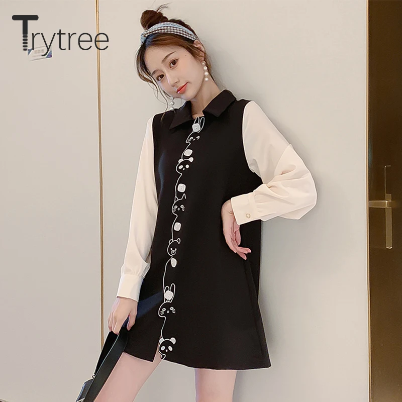 Trytree/осеннее женское платье рубашка Повседневное с отложным воротником